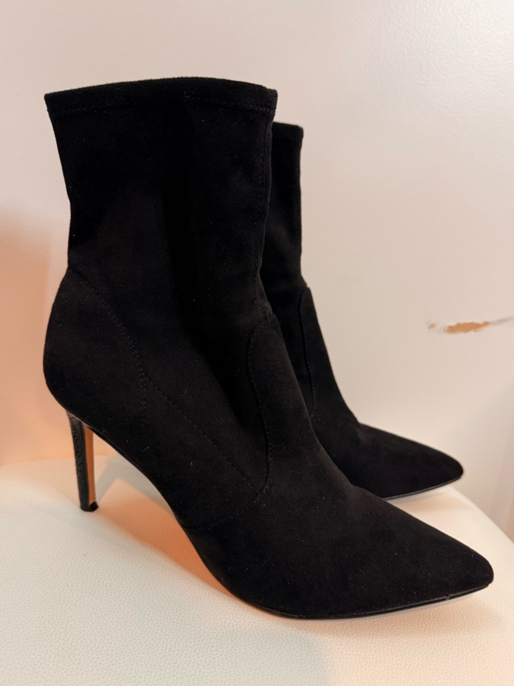 Nine West Black Pointed-Toe Suede Stiletto Ankle Boots